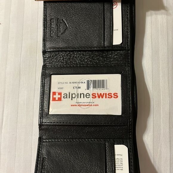 Alpine Swiss men's black trifold genuine leather wallet.  NWT - Picture 2 of 13